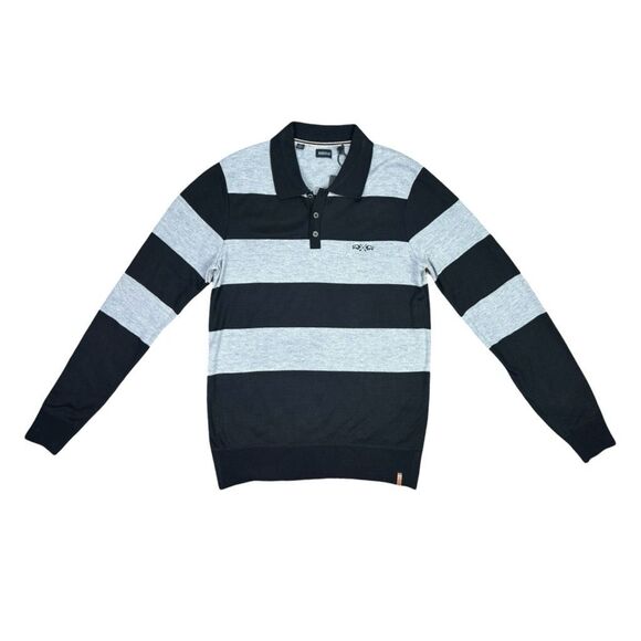 Buffalo David Bitton Striped Long Sleeve Polo - Size  Large - Black / Gray - Picture 1 of 5